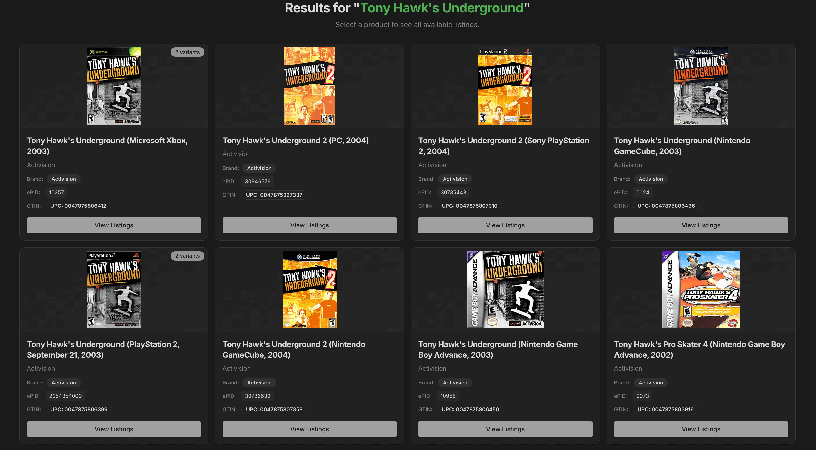 BuyMap product search results showing multiple products to choose from