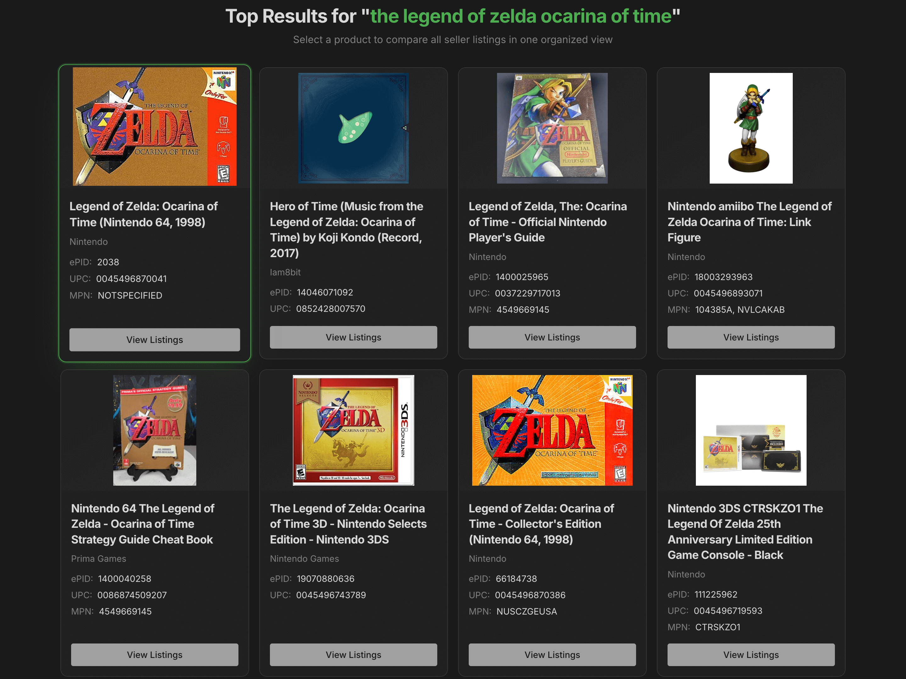 BuyMap product search results showing multiple products to choose from